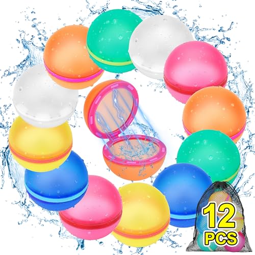 12 Stück Wasserbomben Wiederverwendbar, Selbstschließende Wasserbomben magnetisch, Wiederbefüllbare Wasserballons für Kinder und Erwachsene, Wasserballons für Outdoor, Pool, Wasserpark geeignet, Spaß