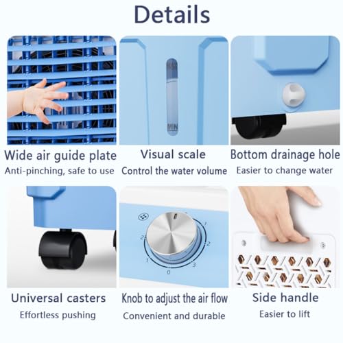 Enfriador evaporativo portátil con bolsa de hielo, ventilador de aire acondicionado de 3 velocidades, funcionamiento silencioso, tanque de agua grande, ideal para uso doméstico y de oficina