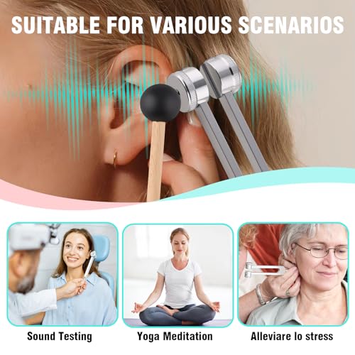 Stimmgabel 128 Hz Hochpräzise, Stimmgabel Therapie, 128 Hz Heilinstrument, Frequenztherapie für Stressabbau und Meditation, mit Reflexhammer, Reparaturwerkzeug, dreieckigem Silikon