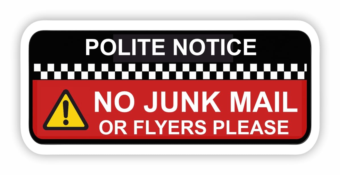 Inkati Gloss White No Junk Mail Sticker For Letterbox Door Or Window/Effective Deterrent For Nuisance Junk Mail And Leaflets/Weatherproof Removable & Wipeable