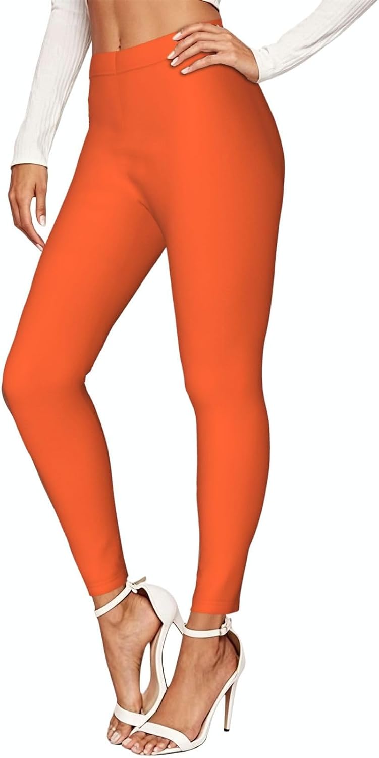 Red Orange Stretch Leggings,Opaque Printed Elasticity Pants for Workout