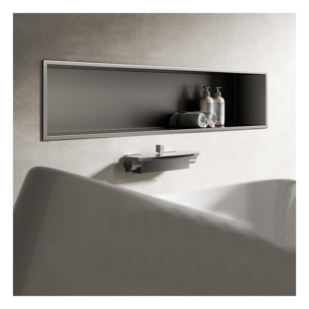 Stainless Steel Shower Shelf Organizer Caddy Recessed Bathroom Niche Waterproof Storage Rack Easy to Install Gray 90x28x12 5cm