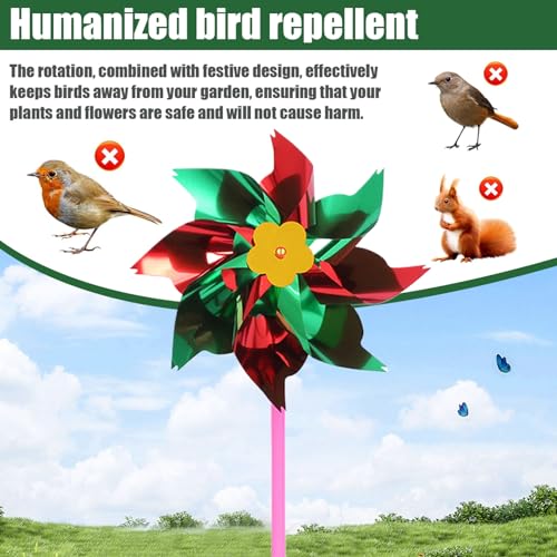 Molino de viento reflectante con estacas para ahuyentar pájaros del césped 5
