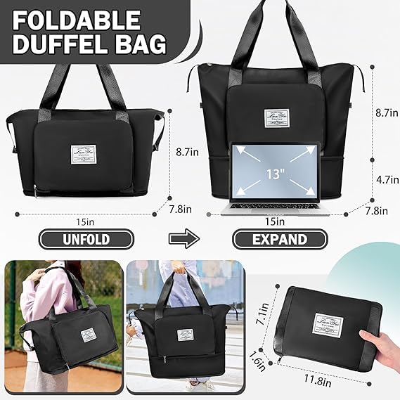MECHDEL 41 Litre Expandable Nylon Travel Bags for Women/Duffle Bags for Women Luggage/Foldable Vanity Travelling Handbags/Waterproof Hand Bag for Ladies Personal Items (Black)| Made in India 3