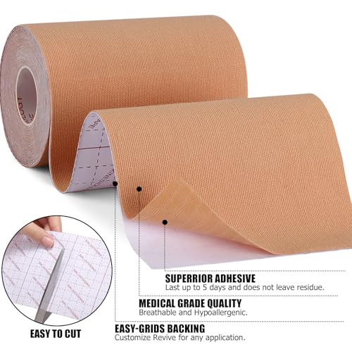 Image of Wide Kinesiology Tape, Waterproof & Breathable, 4in x 5.5yd, Beige | High-Elasticity, Latex Free Cotton, Muscle & Joints Support, Free-Cut for Shoulder, Knee, Fits Sports & Athletic Recovery