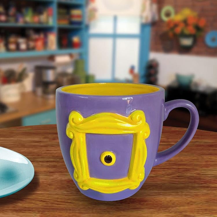 Taza cerámica multicolor con marco amarillo Friends 22 oz miniatura 4