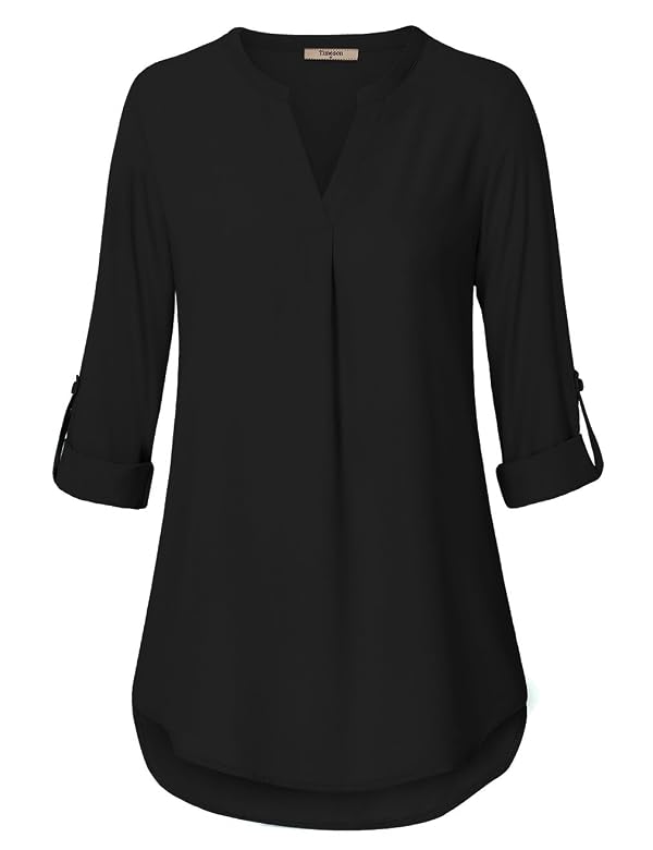 Timeson Black Blouses for Women, Dress Shirts Business Long Ladies Dressy Tops 3/4 Sleeve Tunics Chiffon V Neck Blouse for Office Work Casual Professional Attire Funeral by Timeson - Used condition - Image 2