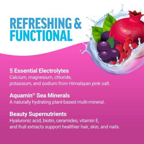 Force Factor Liquid Labs Beauty,Electrolytes Powder For Skin Care,And Stronger Hair & Nails,Hydration Packets With Hyaluronic Acid,Biotin,Cerermides,& More,Tropical Berry Flavor,20 Stick Packs #TOP2