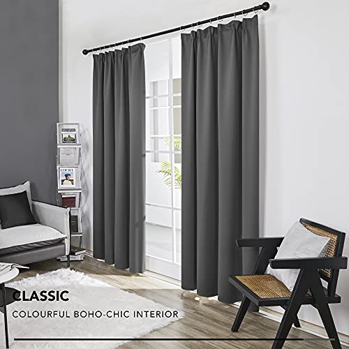Deconovo Gardinen Blickdicht Vorhänge Kälteschutz Kräuselband Vorhang Verdunkelung Gardinen Wohnzimmer, 175x140 cm(HöhexBreite), Dunkelgrau, 2er Set – Bild 4