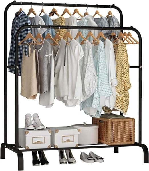 Savieva Double Clothes Rail Heavy Duty Hanging Rack Garment Display Stand Storage Shelf for Store Bedroom Dressing Room White Boxes Shoes Boots