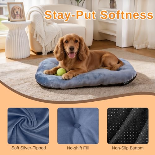 Image of Washable Oval Dog Bed for Small Dog Bed, High-Resilience,Dusty Blue