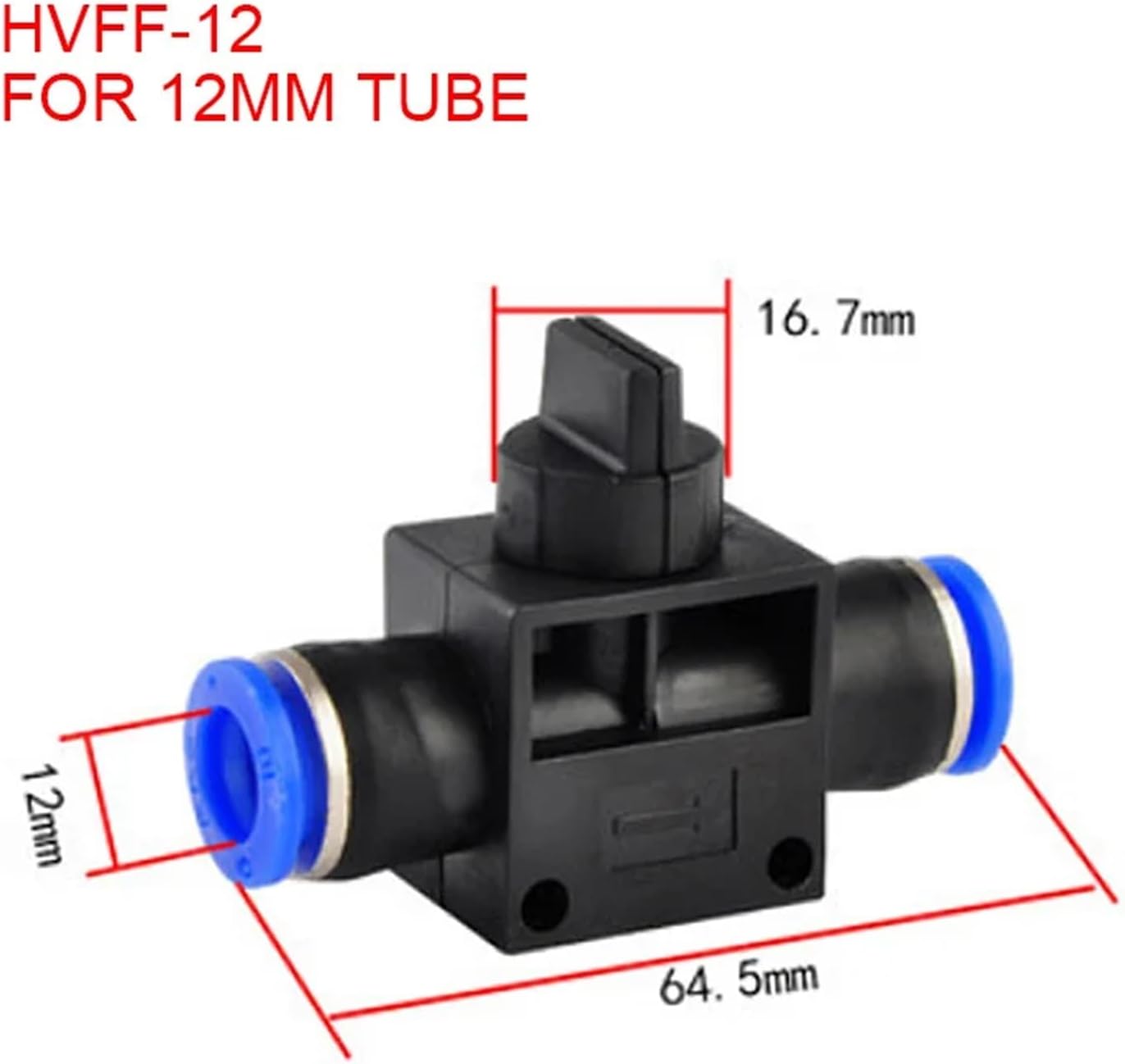 HVFF Pnuematic Fittings 4/6/8/10/12mm Tube Hose Connector 2 Way Push In Valve Switch Joint Parts 1Pcs(HVFF-12MM)