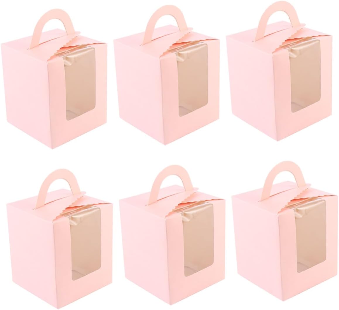 Gatuida 50pcs Pink Muffin Boxes with Window Single Cupcake Paper Containers Food Packaging Boxes for Party and Wedding Cake Holders