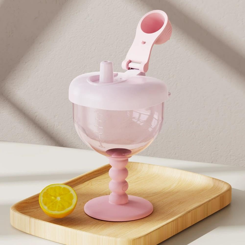 Cute No-Spill Goblet Cup with Lid,Baby Wine Glass Sippy Cup,Stylish Baby Goblet,B aby Beverage Mug Milk Bottle,Leak-Proof Travel Sippy Cups with Easy Measurement Marks for Ages 12 Months+ Toddlers