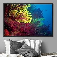 Framed Canvas Wall Art Deep Under Group Jellyfish Marine Life Multicolor Photography Realism Tropical Ultra Whimsical - 16x24 inches