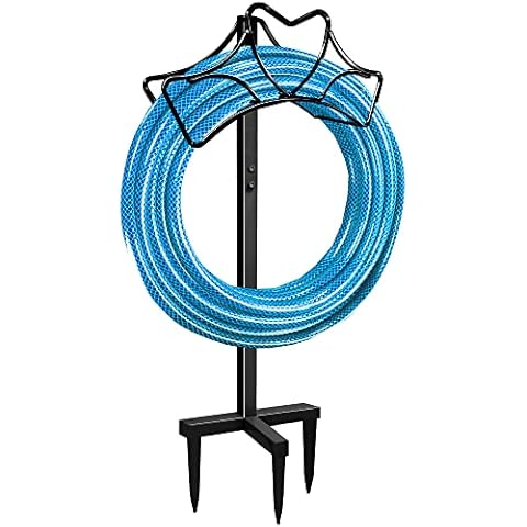 Artigarden Outdoor Garden Freestanding Hose Holder Stand, Heavy Duty Metal Water Pipe Storage Rack Stake for Backyard, Black Cover