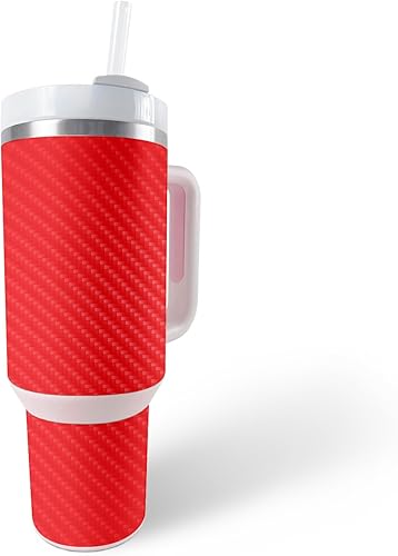 MightySkins - Funda de fibra de carbono compatible con el vaso Stanley The Quencher H2.0 FlowState de 40 onzas, color rojo sólido, acabado de fibra