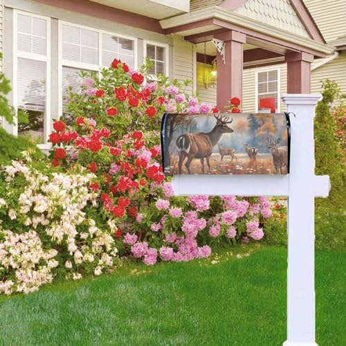 Image of Dujiea Wildlife Animal Deer Mailbox Wrap - Waterproof Magnetic Post Box Cover, Large Size 25.5 inch L x 21 inch W - Garden Yard Outside Farmhouse Home Decor