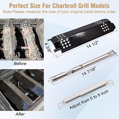 Image of Criditpid Grill Replacement Parts for Charbroil 463340516 463370519 463370516 463278418, Cast Iron Grill Grates, Burners, Igniter, Heat Plates, Crossover Tubes Kit for Charbroil Gas2coal 463336818.
