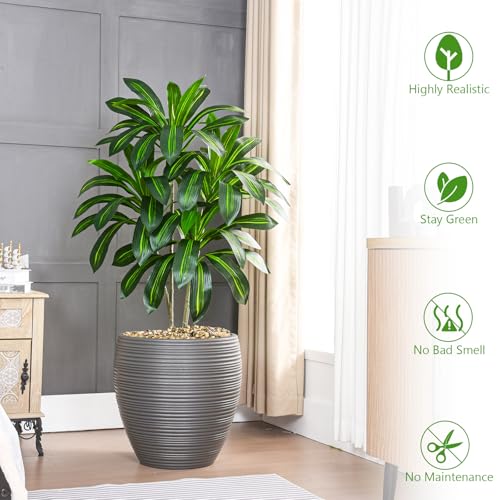 Artificial Dracaena Plant Indoor 4FT Fake Tree with White Tall Planter, Tall Yucca Fake Floor Plant in Pot, Artificial SilkPlant for Home Decor Office Living Room Porch Patio Housewarming - Image 6