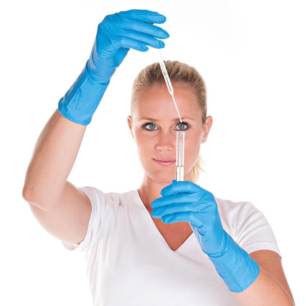 FRANZ MENSCH 500 Stück Hygostar Chemikalienschutzhandschuhe Super High Risk | Nitril, blau, 8/M, L: 30cm, Karton, Schutzhandschuhe, Chemie-Handschuhe, Latexhandschuhe