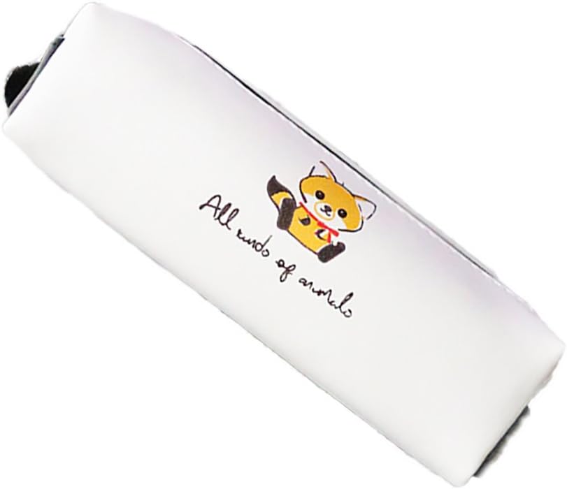 gfjhgkyu Lovely Cartoon Zipper Pouch Faux Leather Stationery Pencil Bag Student Gift - Creamy White
