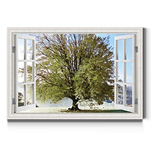 Renditions Gallery Nature Canvas Wall Art Home Paintings & Prints Window View Summer Tree Modern Glam Romantic Wall Hanging Decorations for Bedroom Office Kitchen Artwork - 32"x48" LT21