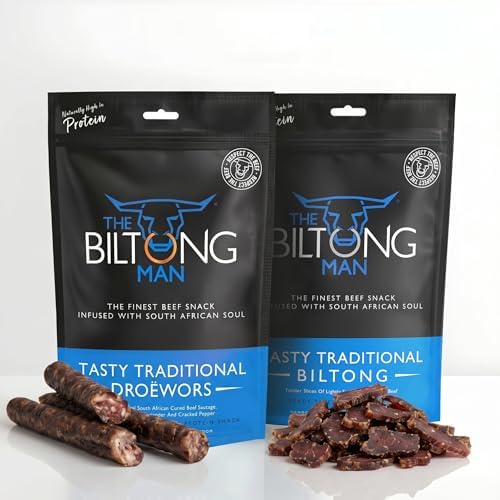 The Biltong Man – Tasty Traditional Lean Beef Biltong & Droëwors Sticks Combo – High-Protein Dried Beef and Sausage Snack, 1000g (2 x 500g)