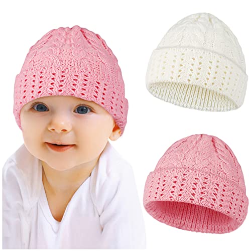 Hicdaw 2PCS Baby Winter Hat Toddler Newborn Hats Infant Beanie Hat Kids Warm Knitted Hat Cap for Girls Boys