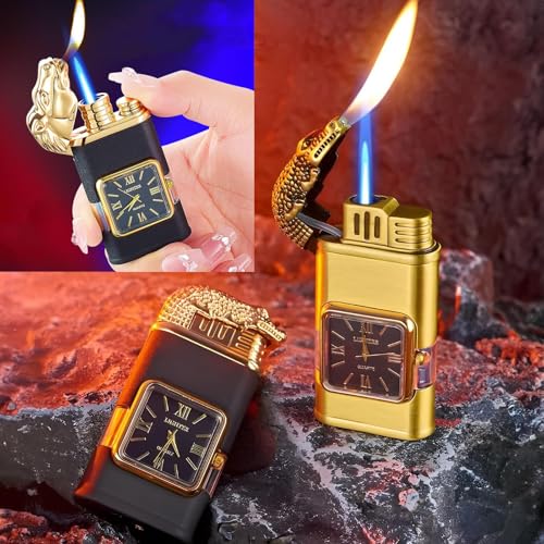 Encendedor vintage con reloj y llama jet dual negro miniatura 5