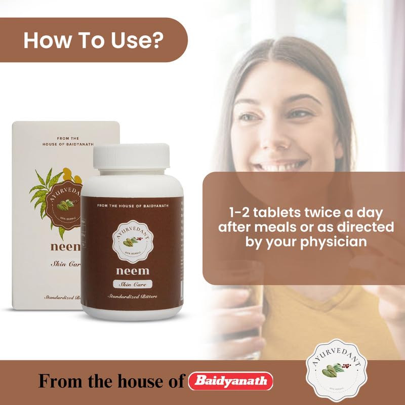 Baidyanath Ayurvedant Neem Tablets (60 Tabs) for Skin Health and Detoxification Support (Pack of 1) 3