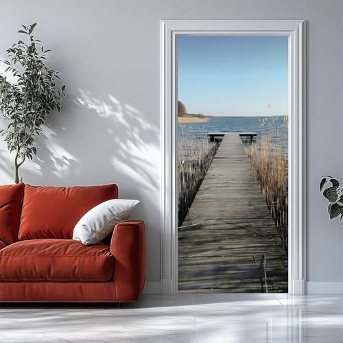 Sticker Porte 3D 90x200 cm – Ponton en Bois Autocollant Porte Auto-Adhésif Amovible et...