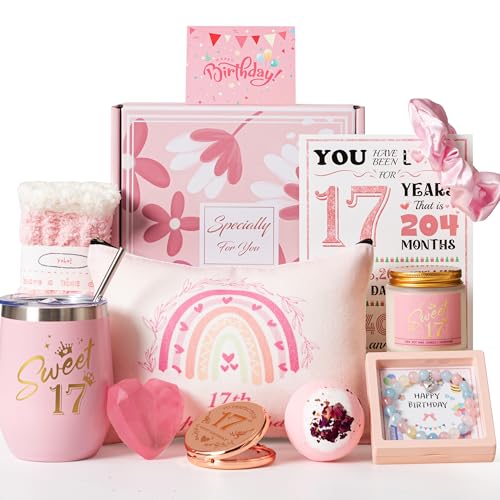 17th Birthday Gifts for Girls Happy 17th Pamper Gift Basket Ideas for Daughter Cute Unique Sweet 17 Year Old Birthday Hampers Presents for Her Best Friend Niece Granddaughter Sister Friend Teens