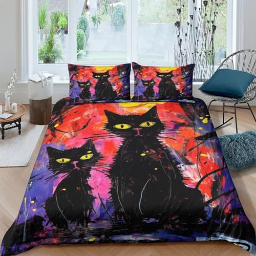 Housse de couette chat 200x200 sans repassage avec zip invisible pratique