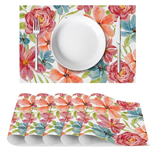 Sets de table imperméables et résistants à la chaleur fleurs rouges x4 - 3