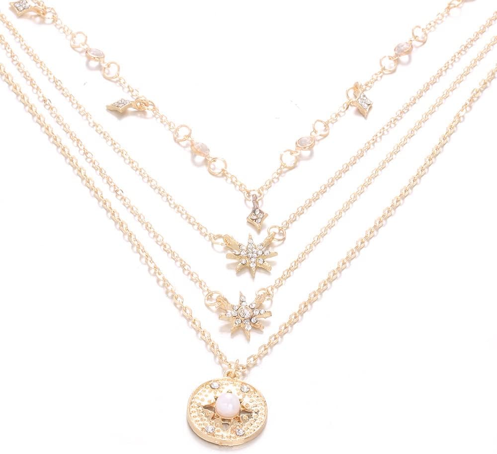 Neckless for Women Rhinestones Gold Sun Pearl star Necklace for Woman Teens Trendy Necklaces