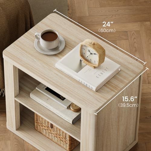 Image of ModernMate Wood End Table Set of 2, 24 inch Tall Nightstand for Bedroom, Thick 1.2 inch Top, Rounded Corner Side Table, Accent Table for Living Room, Sofa Side, Small Spaces, Beige Oak