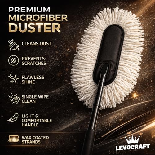 Image of Car Duster Microfiber for Exterior Cleaning - Premium Wax Coated Car Cleaning Duster Brush with Non Slip Handle, Scratch Free Car Dust Cleaner for Cars SUV Bike (with Storage Bag)