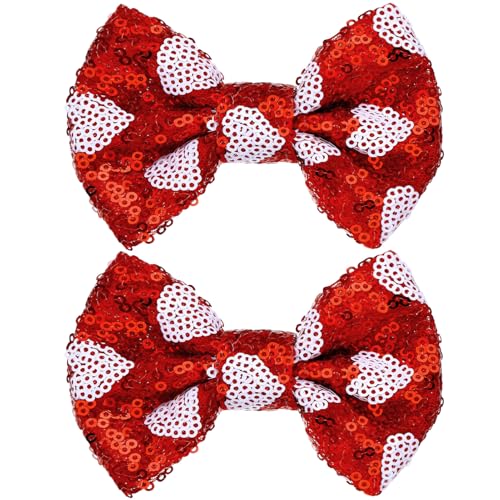 ZOLYCO Sparkling 4 Inch Glitter Heart Hair Bows Clips Sequin Bow Alligator Clips Hair Accessories for Girls, Teens, Toddlers（Red）