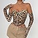 GIYKBX Women's Leopard Mesh Long Sleeve Strapless Corset Top Sexy Trendy Bustier Crop Tube Tops, M
