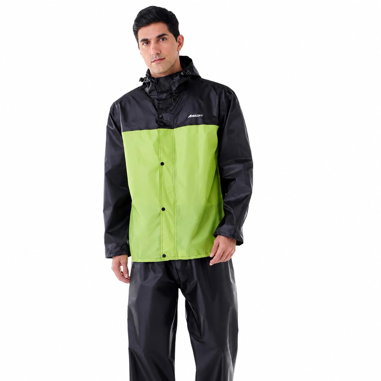 Boldfit Rain Coat for Men Waterproof Raincoat Set for Women with Reflective Trim-Windproof Jacket & Pants Suit with Hood, Pockets & Breathable, Durable Fabric for Outdoor, Travel, Bike & Trekking Use