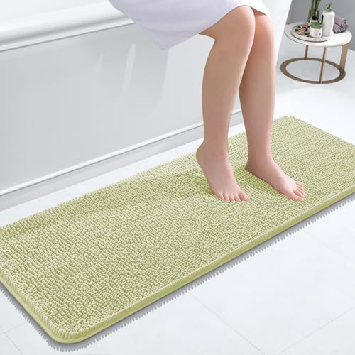 Image of OLANLY Bathroom Runner Rugs 47x17, Soft Absorbent Chenille Bath Rugs, Rubber Backing Quick Dry, Machine Washable Long Bath Mats for Bathroom Floor, Tub and Shower, Home Decor Accessories, Vanilla