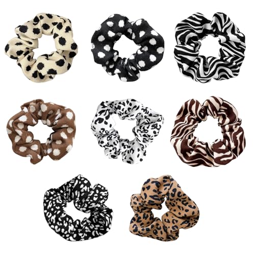 Scrunchies in Pastellfarben 8-teiliges Set Mehrfarbige Elastische Haarbänder Modisches Haargummi-Set Leopard-Muster Scrunchies für Frauen und Mädchen Stylischer Haarschmuck