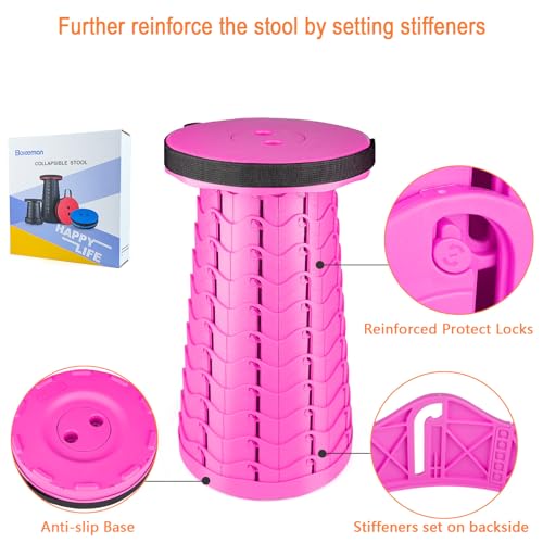 Image of Boreeman Upgraded Folding Stool Lightweight Yet More Sturdy with Load Capacity 400lbs Portable Collapsible Stool for Camping Fishing Hiking BBQ (Pink)