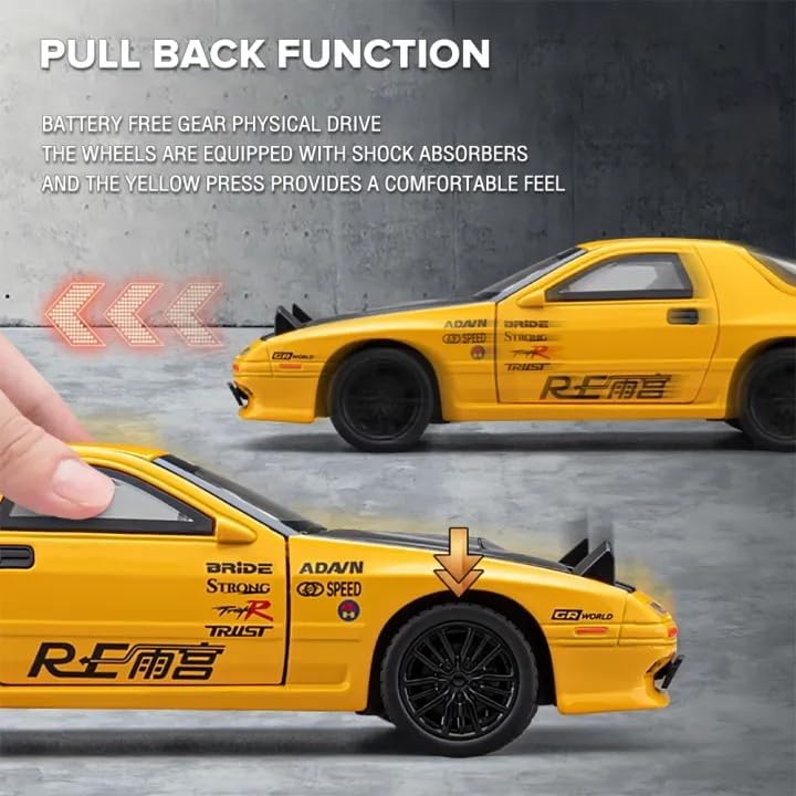 Image of WORSHIPER 1:32 Scale Mazda RX-7 Diecast Model Car with Sound & Light, Alloy Pull Back Toy Car, Openable Doors, Collectible Mini Car Gift for Kids Boys Girls (1:32 Mazda RX-7[White])