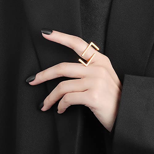 Unique Rectangle Open Band Ring for Women Girls Gold Plated Minimalist Geometrical Statement Adjustable Expandable Finger Rings Comfort Fit Fashion Simple Gift Jewelry2