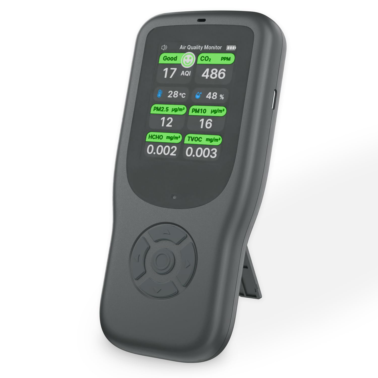 11-in-1 Air Quality Monitor - Portable Indoor Air Quality Detector with Stand, Real-Time Test for AQI, CO2, PM2.5, PM1.0, PM10, TVOC, HCHO, Particles, Temperature & Humidity with Aler (Black-Black)