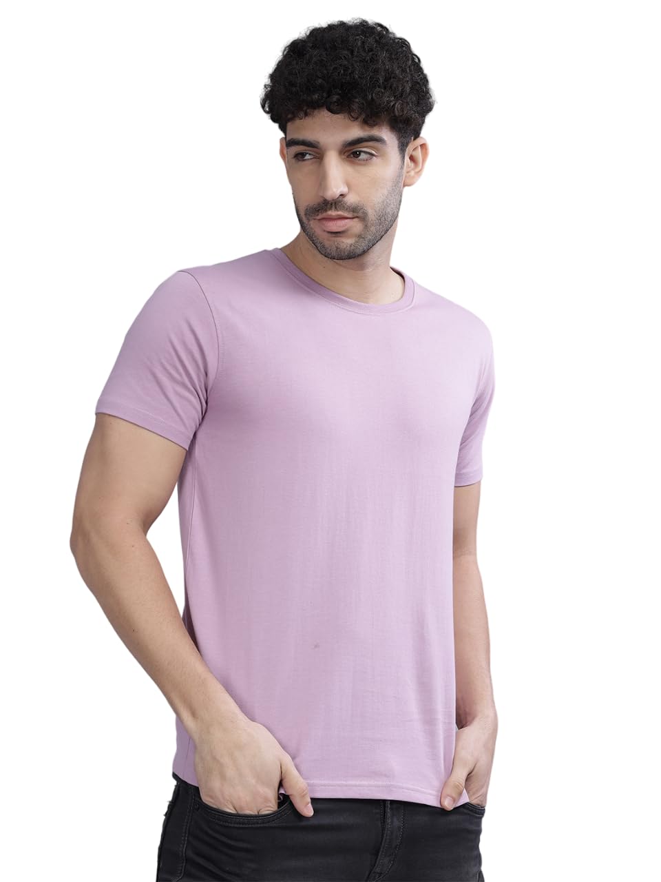 PAUL STREETMen's Mauve Pure Cotton Round Neck Solid Slim Fit T-Shirt