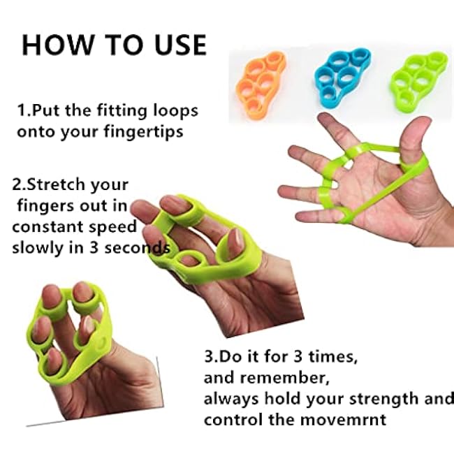 3pcs Finger Stretcher Exerciser, Hand Grip Strengthener, Hand Exerciser,Forearm Exerciser Trainer Silicone Rings for Muscle & Rehabilitation