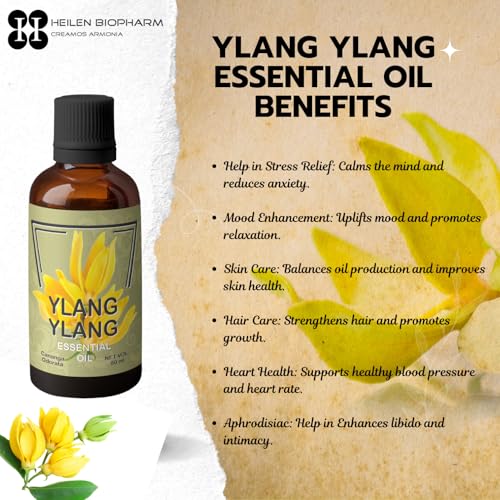 Image of Heilen Biopharm Ylang Ylang Essential Oil - 50 mL Bottle Pack of 1 For Skin Care & Aromatherapy